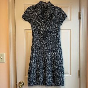 New Directions Black & White Textured Sweater Dress, Collar, Button Detail, Sz M